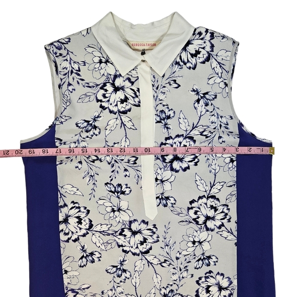 Rebecca Taylor 100% Silk Blue Colorblock Floral Print Mini Shirt Dress Size 8 - Picture 14 of 15